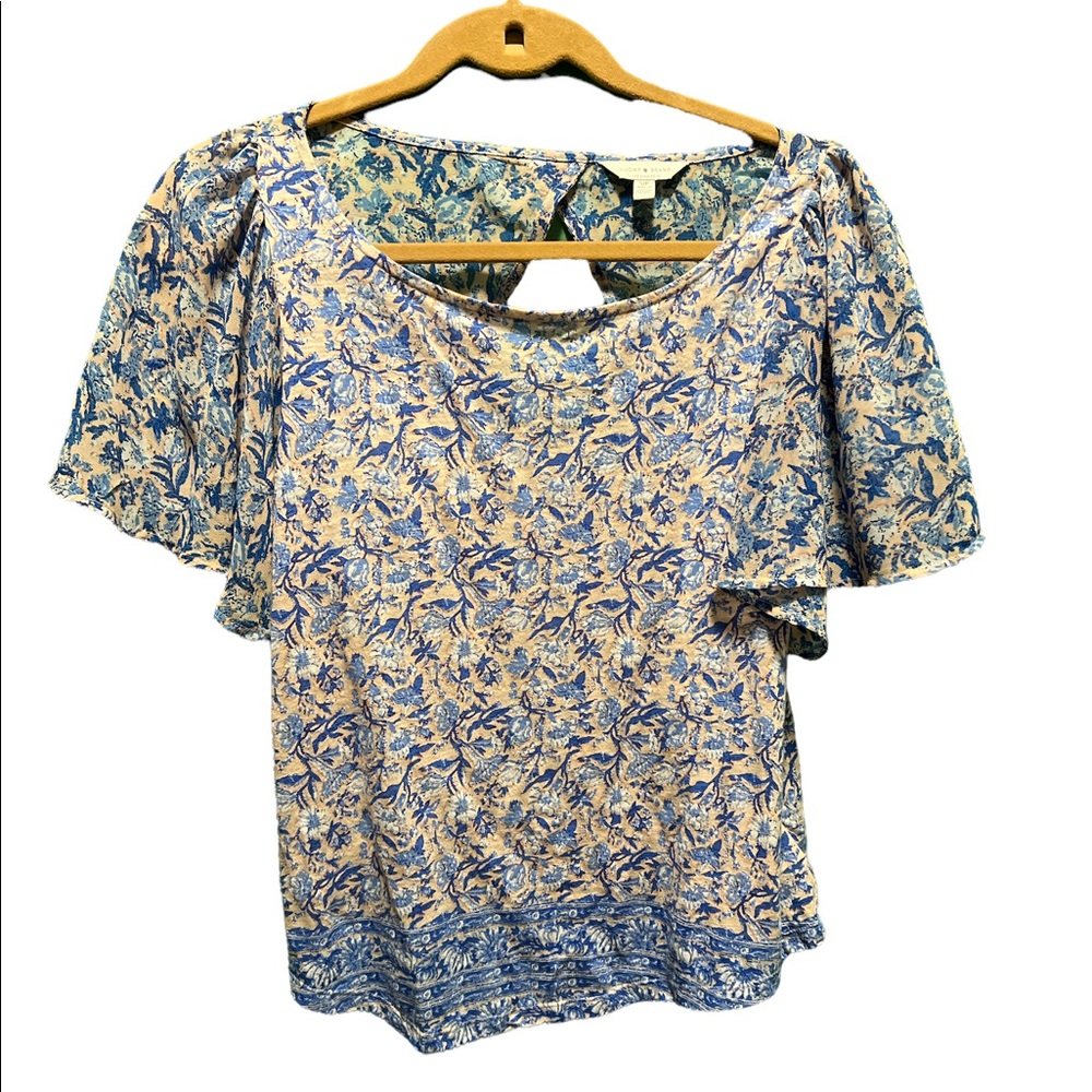 Lucky Brand Peach and Blue Blouse Size Small